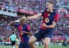 Fermin Lopez saat bereaksi untuk Barcelona