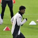 Fran Garcia, Rodrygo, dan Luka Modric di sesi latihan Real Madrid