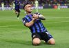 Lautaro Martinez merayakan golnya di leg kedua semifinal Liga Champions 2024-2025 antara Inter Milan vs Barcelona di San Siro