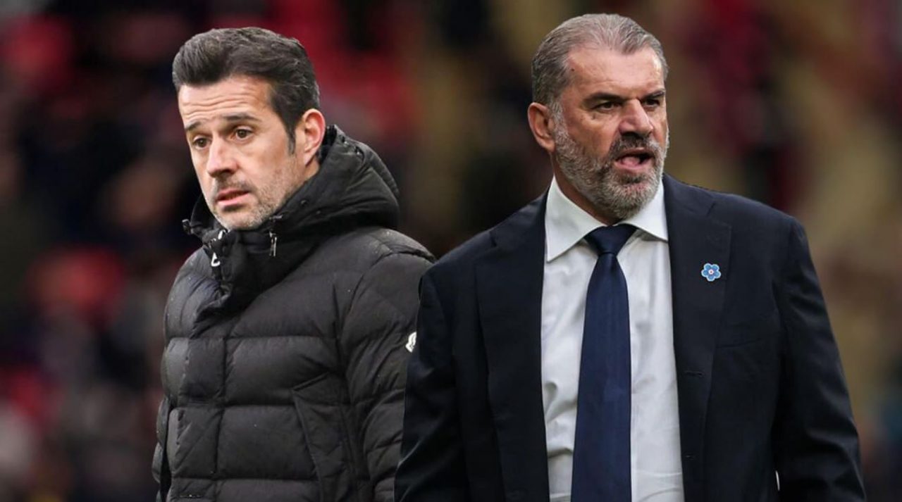 Marco SIlva dan pelatih Tottenham Hotspur Ange Postecoglou