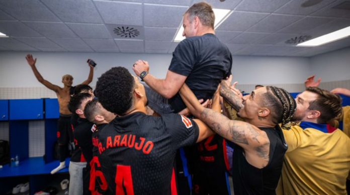 Pemain Barcelona rayakan juara Liga Spanyol 2024-2025