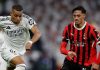 Tijjani Reijnders (AC Milan) mengawal pergerakan Kylian Mbappe (Real Madrid)