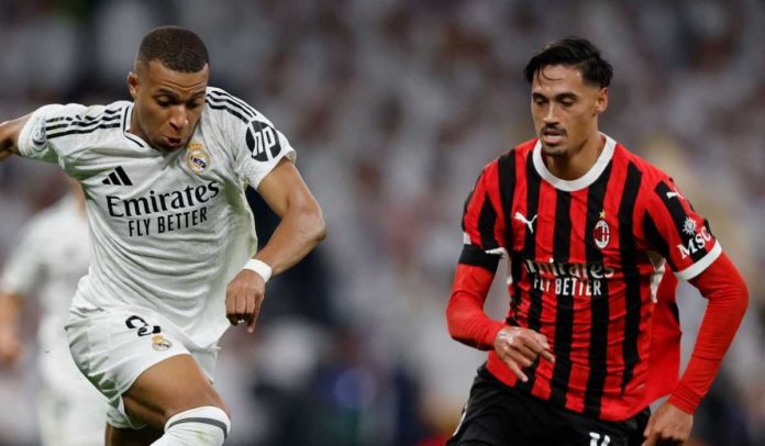 Tijjani Reijnders (AC Milan) mengawal pergerakan Kylian Mbappe (Real Madrid)