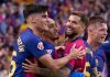 Gerard Martin merayakan gol rekan-rekannya di Barcelona