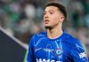 Jadon Sancho selama perayaan juara Liga Konferensi Eropa