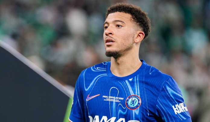 Jadon Sancho selama perayaan juara Liga Konferensi Eropa