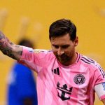 Lionel Messi merayakan golnya untuk Inter Miami