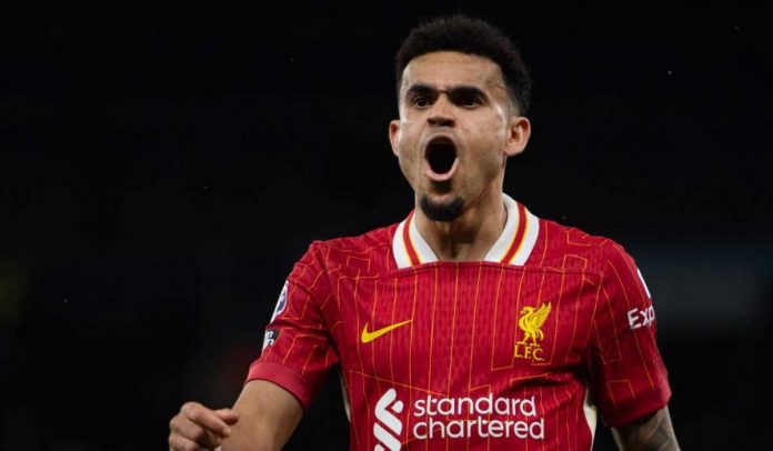 Luis Diaz merayakan golnya ke gawang Manchester City