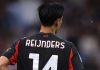 Tijjani Reijnders tampak dari belakang di laga AC Milan vs Monza