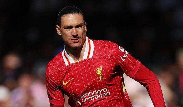 Aksi Darwin Nunez di laga Fulham vs Liverpool