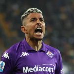 Dodo merayakan gol timnya di laga Udinese vs Fiorentina