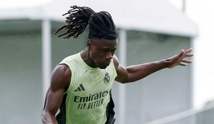 Eduardo Camavinga selama sesi latihan di Real Madrid