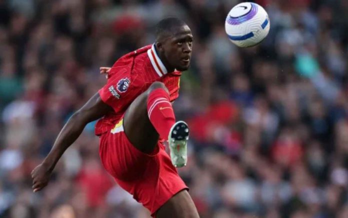 Ibrahima Konate dalam sebuah aksinya di Liverpool