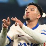 Jadon Sancho merayakan golnya untuk Chelsea