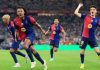 Jules Kounde dalam sebuah laga Barcelona