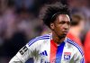 Malick Fofana merayakan golnya di laga Olympique Lyonnais vs Stade Rennais