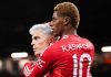 Marcus Rashford merayakan gol Alejandro Garnacho