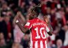 Nico Williams merayakan gol di laga Athletic Club vs AS Roma