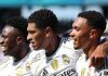 Vinicius Junior, Jude Bellingham, dan Trent Alexander-Arnold merayakan gol bersama