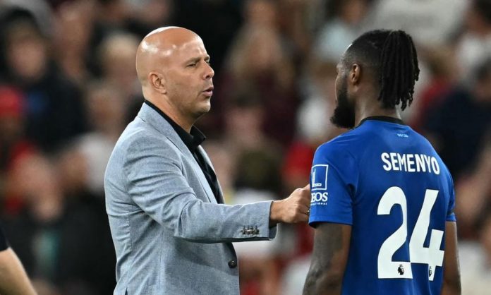Arne Slot pelatih Liverpool dan Antoine Semenyo pemain Bournemouth