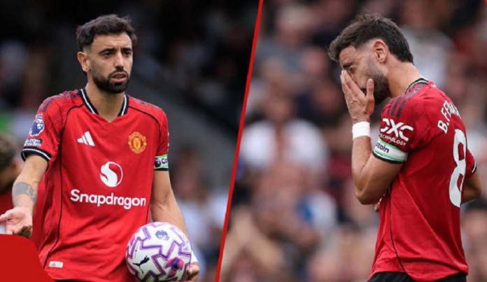 Bruno Fernandes saat gagal penalti melawan Fulham