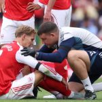 Martin Odegaard saat cedera di laga Arsenal vs Leeds United