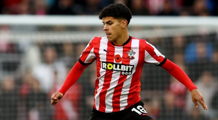 Mateus Fernandes saat membela Southampton di laga Championship, menjadi incaran utama West Ham United musim ini.