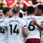 Para pemain Arsenal merayakan gol Riccardo Calafiori