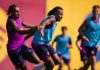 Pemain Barcelona berlatih jelang pertandingan pembuka LaLiga 2025-2026 melawan Mallorca Minggu dinihari 17 Agustus 2025