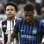 Aksi Denzel Dumfries di laga Juventus vs Inter Milan'