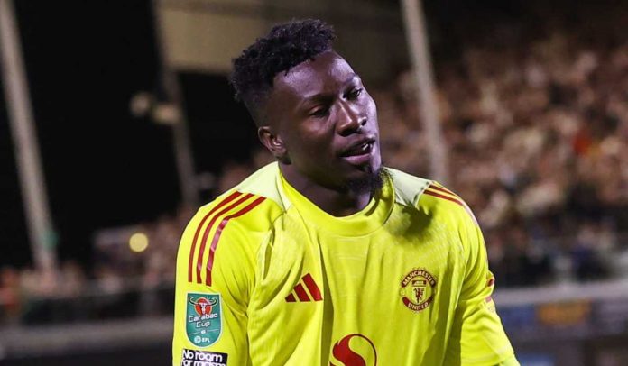 Andre Onana di laga Grimsby Town vs Manchester United Andre Onana di laga Grimsby Town vs Manchester United