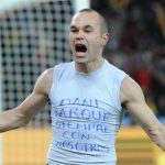 Andres Iniesta merayakan golnya di final Piala Dunia 2010