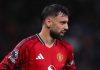 Ekspresi Bruno Fernandes selama laga Manchester United vs Chelsea