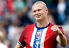 Erling Haaland merayakan gol untuk timnas Norwegia