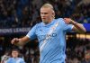 Erling Haaland merayakan golnya ke gawang Napoli