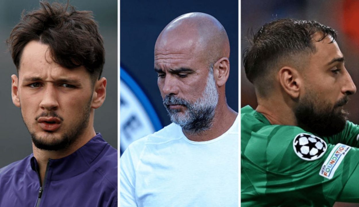 James Trafford, Pep Guardiola, Gianluigi Donnarumma - Manchester City