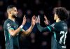 Jayden Danns merayakan gol Cody Gakpo selama laga melawan PSV di Liga Champions