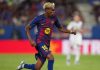Lamine Yamal dalam sebuah aksinya untuk Barcelona