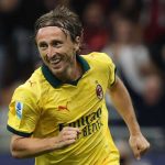 Luka Modric merayakan gol pertamanya untuk AC Milan