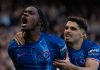 Romeo Lavia merayakan gol bersama Pedro Neto