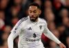 Aksi Matheus Cunha di laga Liverpool vs Manchester United
