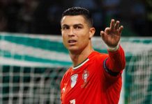 Cristiano Ronaldo usai mencetak gol di laga Portugal vs Hungaria