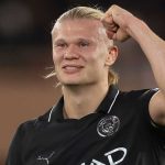 Erling Haaland merayakan golnya ke gawang AS Monaco