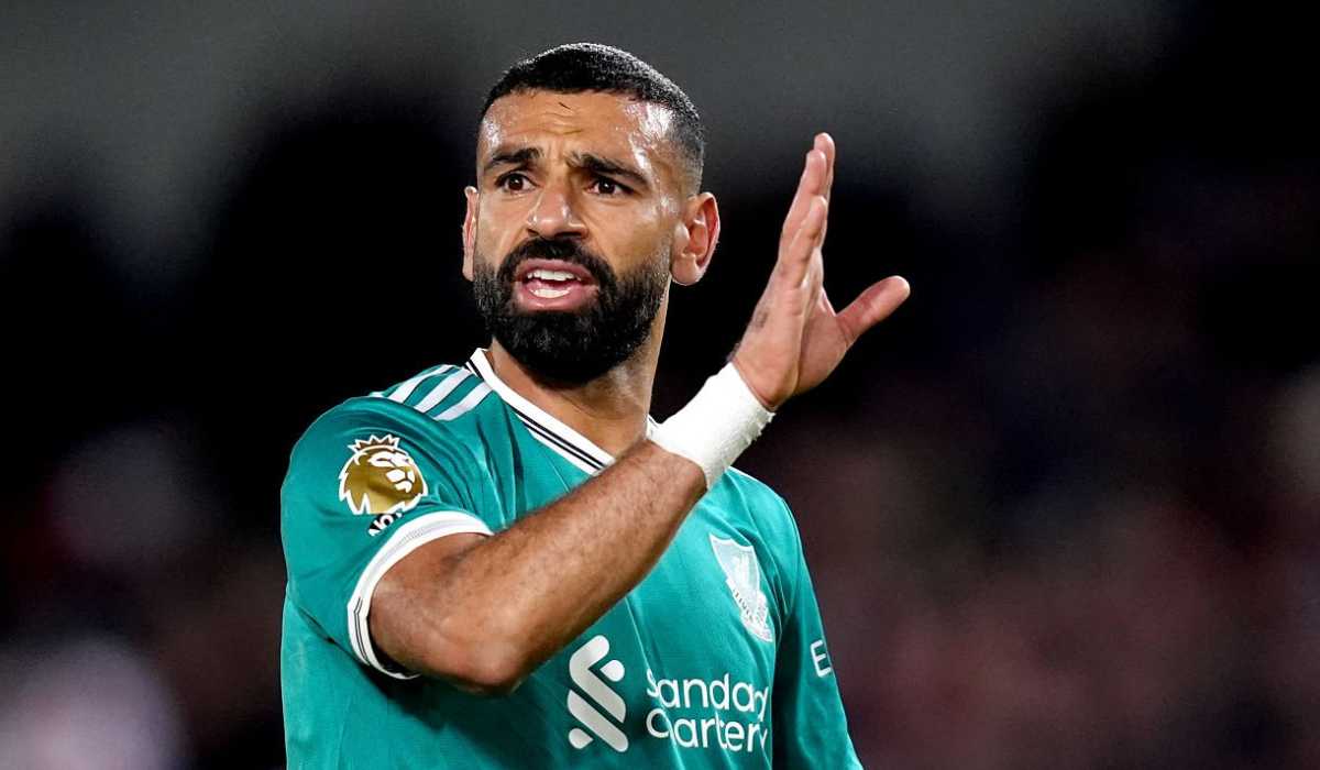 Gestur Mohamed Salah di laga Brentford vs Liverpool Gestur Mohamed Salah di laga Brentford vs Liverpool
