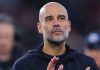 Gestur Pep Guardiola usai laga Brentford vs Manchester City