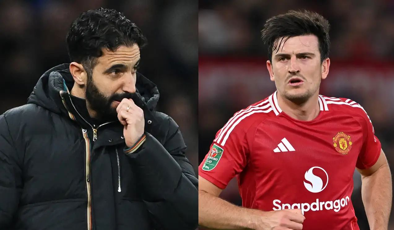 Harry Maguire dan Ruben Amorim pelatih Manchester United