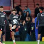 Julian Alvarez dalam sebuah sesi pemanasan Atletico Madrid