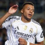 Kylian Mbappe merayakan golnya untuk Real Madrid