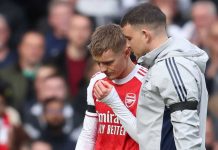 Martin Odegaard mengalami cedera di laga Arsenal vs West Ham