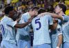 Para pemain Juventus merayakan gol Francesco Conceicao ke gawang Villarreal